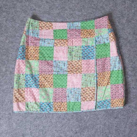 VINEYARD VINES A-Line Faux Wrap Skirt Patchwork Turtles Lighthouse Preppy Size 4 - Picture 1 of 7